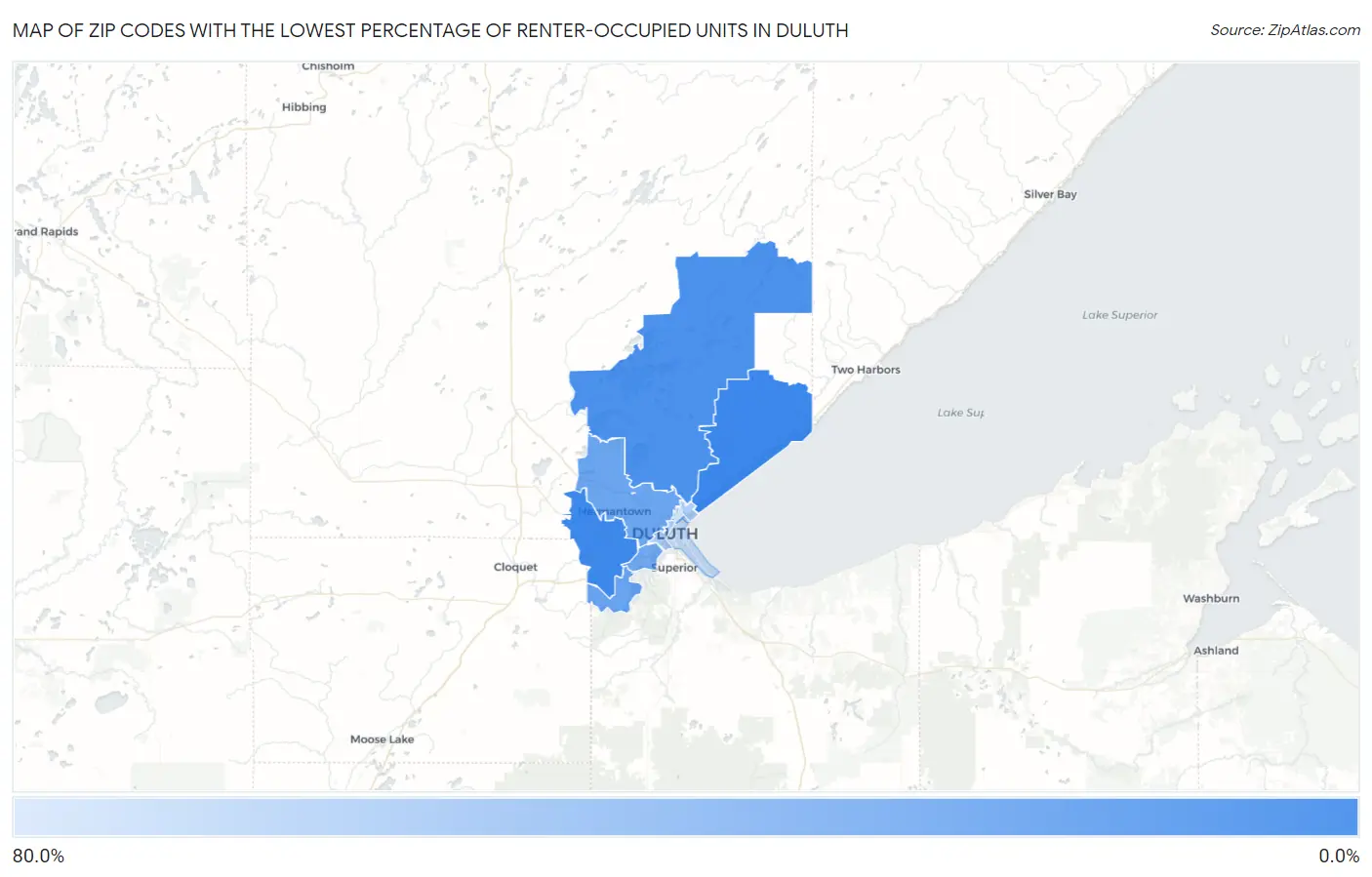 Zip Codes with the Lowest Percentage of Renter-Occupied Units in Duluth Map