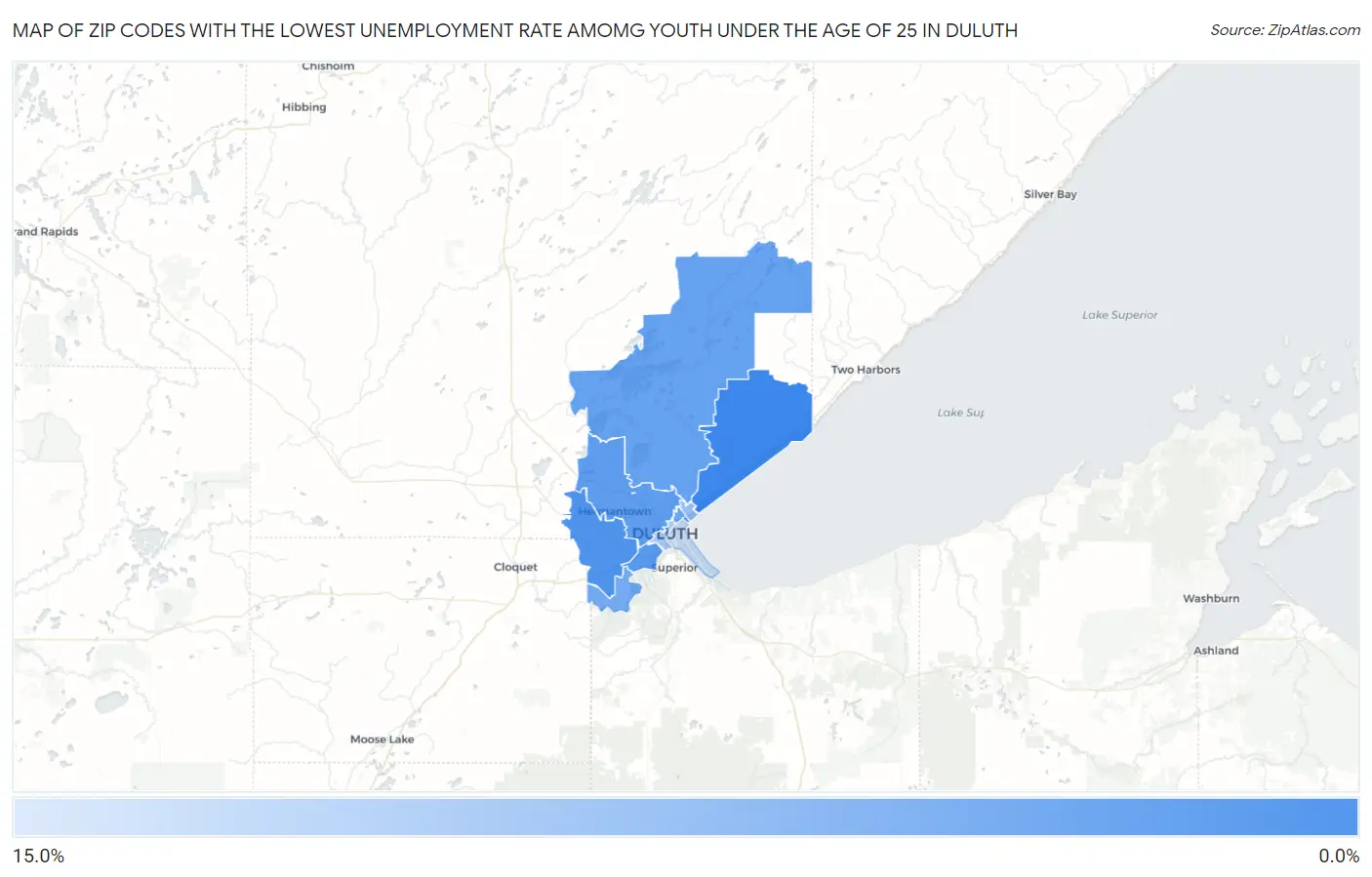 Zip Codes with the Lowest Unemployment Rate Amomg Youth Under the Age of 25 in Duluth Map