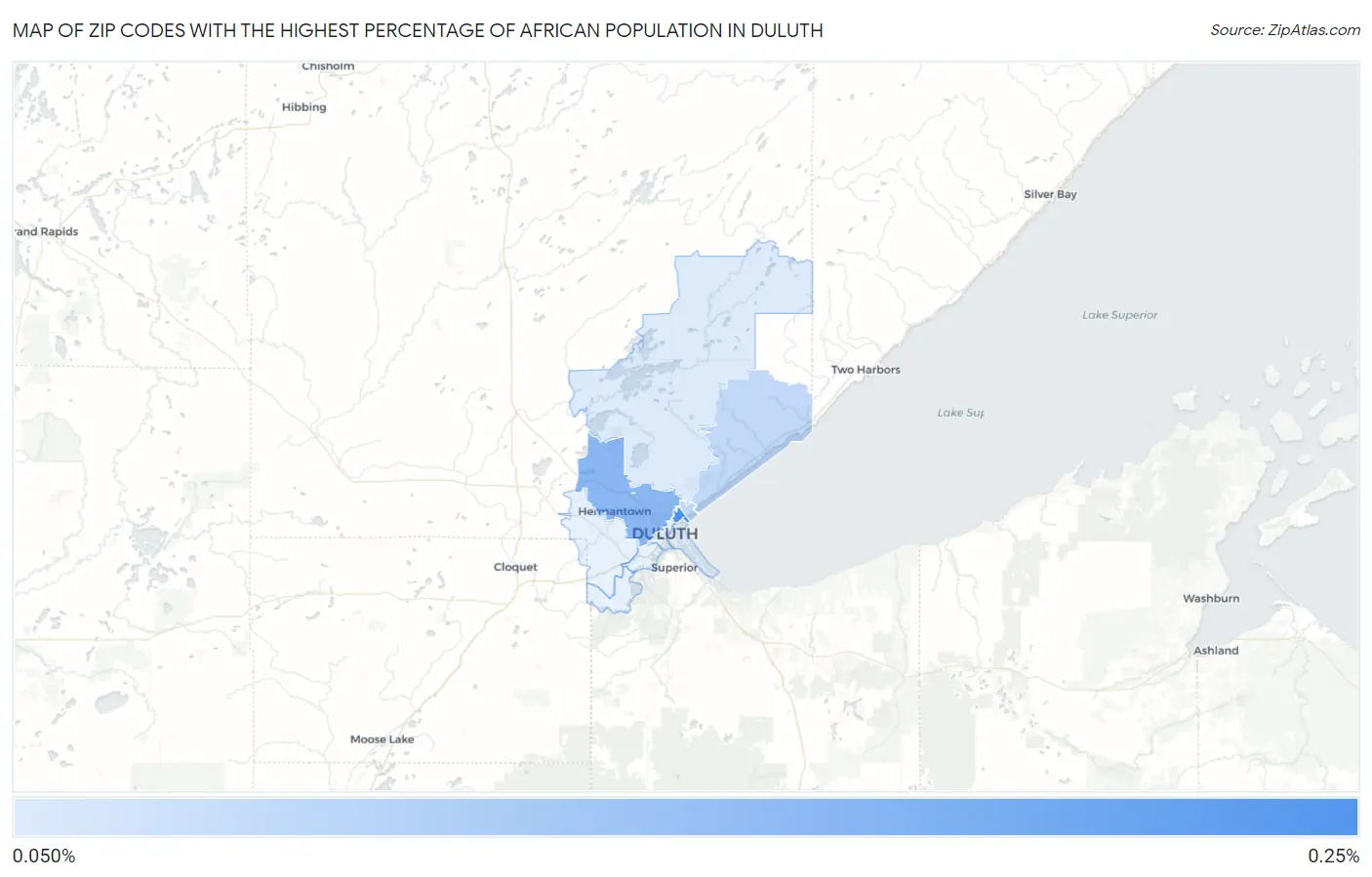 Zip Codes with the Highest Percentage of African Population in Duluth Map