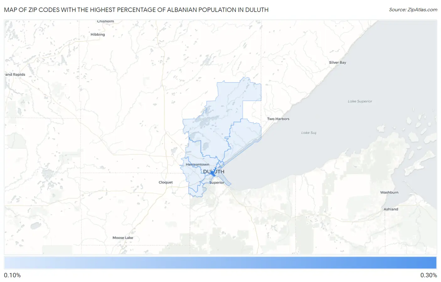 Zip Codes with the Highest Percentage of Albanian Population in Duluth Map