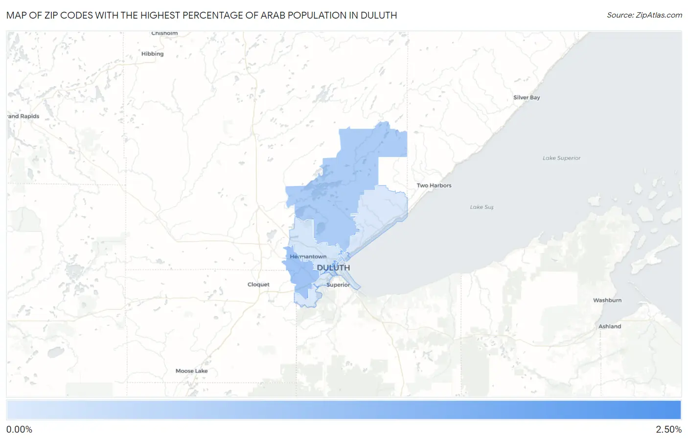 Zip Codes with the Highest Percentage of Arab Population in Duluth Map