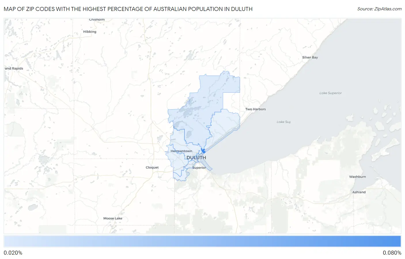 Zip Codes with the Highest Percentage of Australian Population in Duluth Map