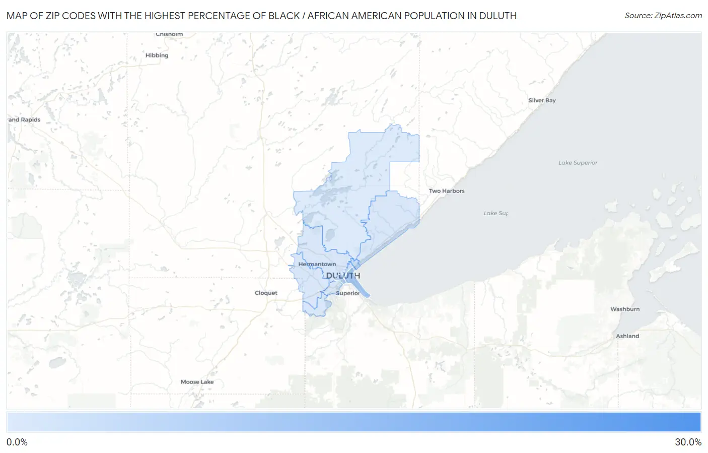 Zip Codes with the Highest Percentage of Black / African American Population in Duluth Map