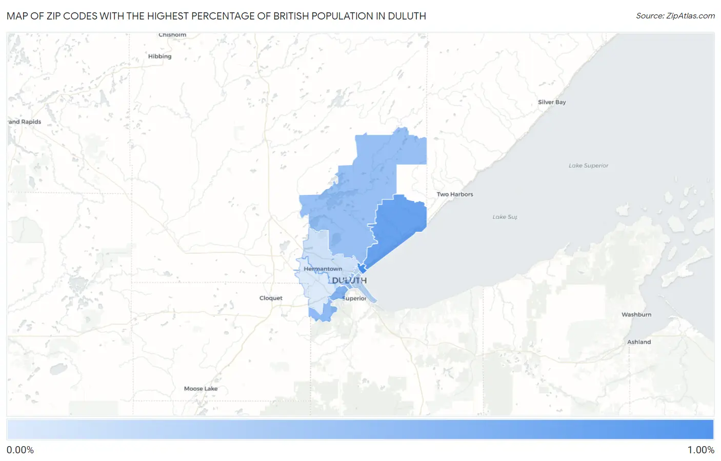 Zip Codes with the Highest Percentage of British Population in Duluth Map