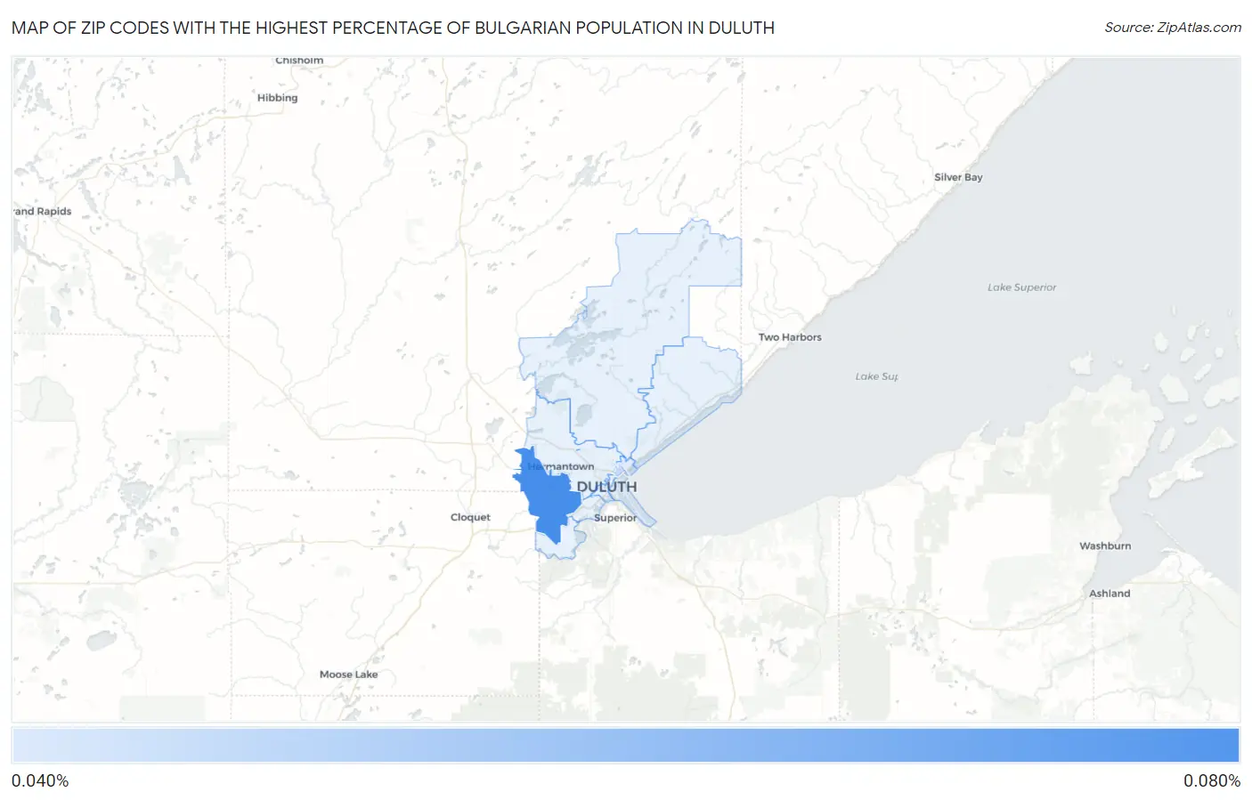 Zip Codes with the Highest Percentage of Bulgarian Population in Duluth Map