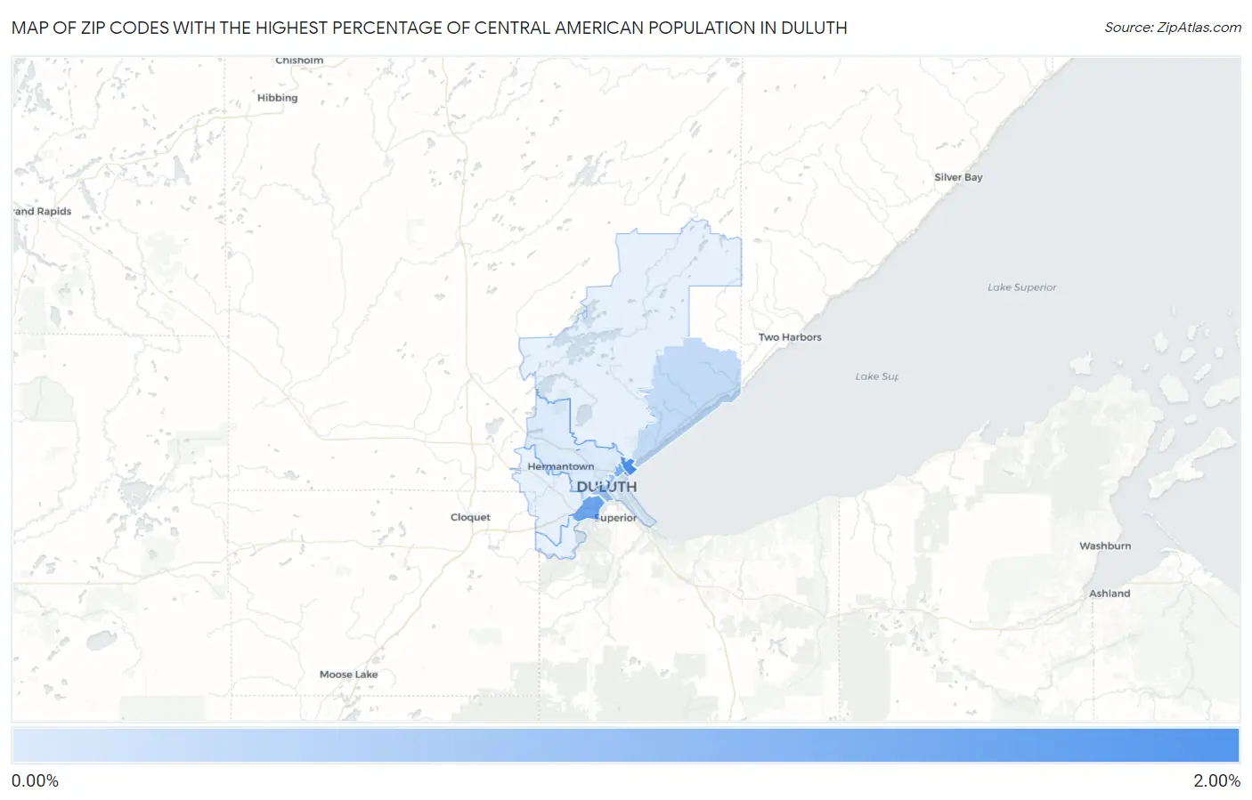 Zip Codes with the Highest Percentage of Central American Population in Duluth Map