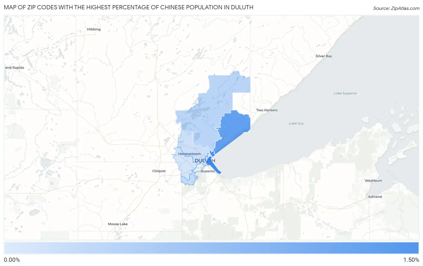 Zip Codes with the Highest Percentage of Chinese Population in Duluth Map