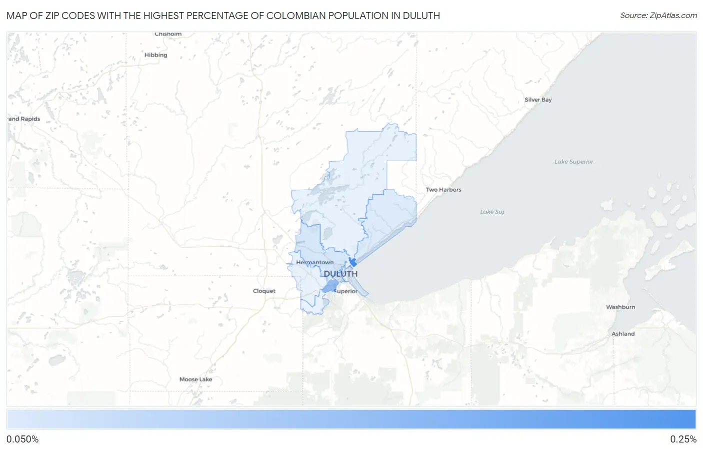 Zip Codes with the Highest Percentage of Colombian Population in Duluth Map