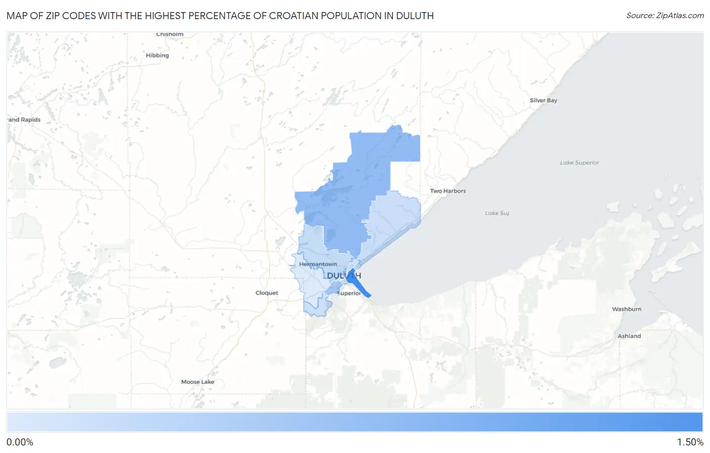 Zip Codes with the Highest Percentage of Croatian Population in Duluth Map