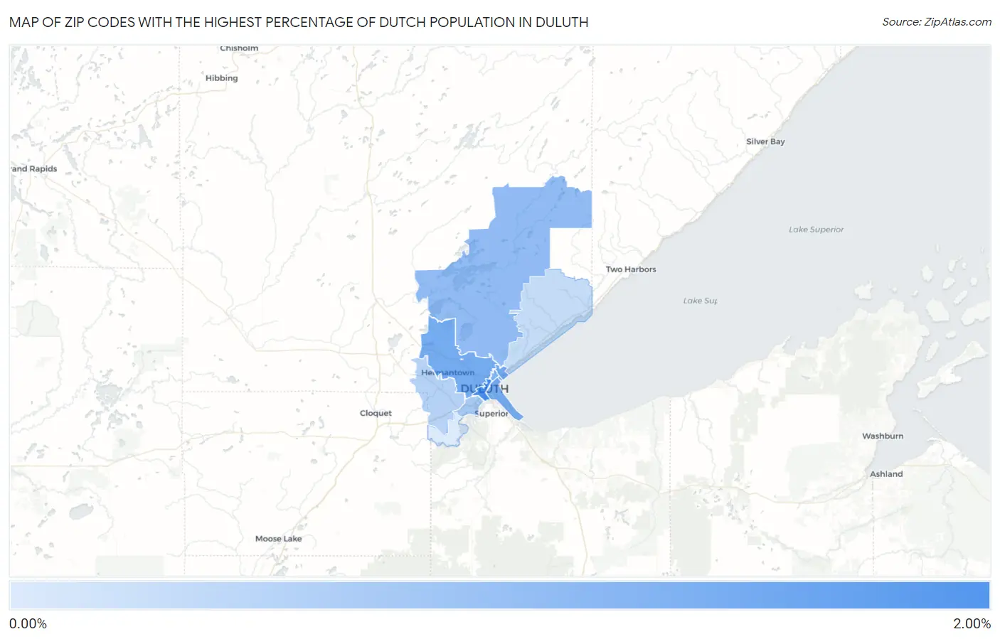 Zip Codes with the Highest Percentage of Dutch Population in Duluth Map