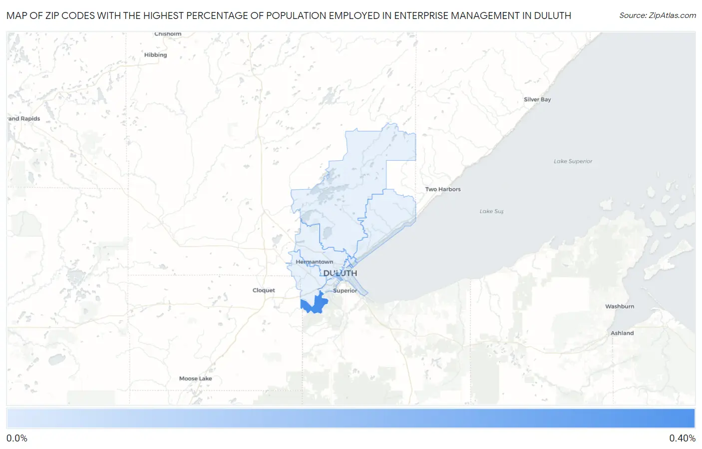 Zip Codes with the Highest Percentage of Population Employed in Enterprise Management in Duluth Map