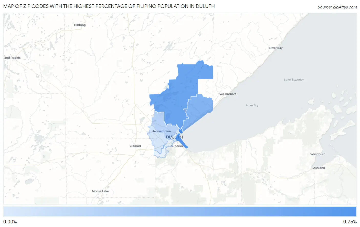 Zip Codes with the Highest Percentage of Filipino Population in Duluth Map
