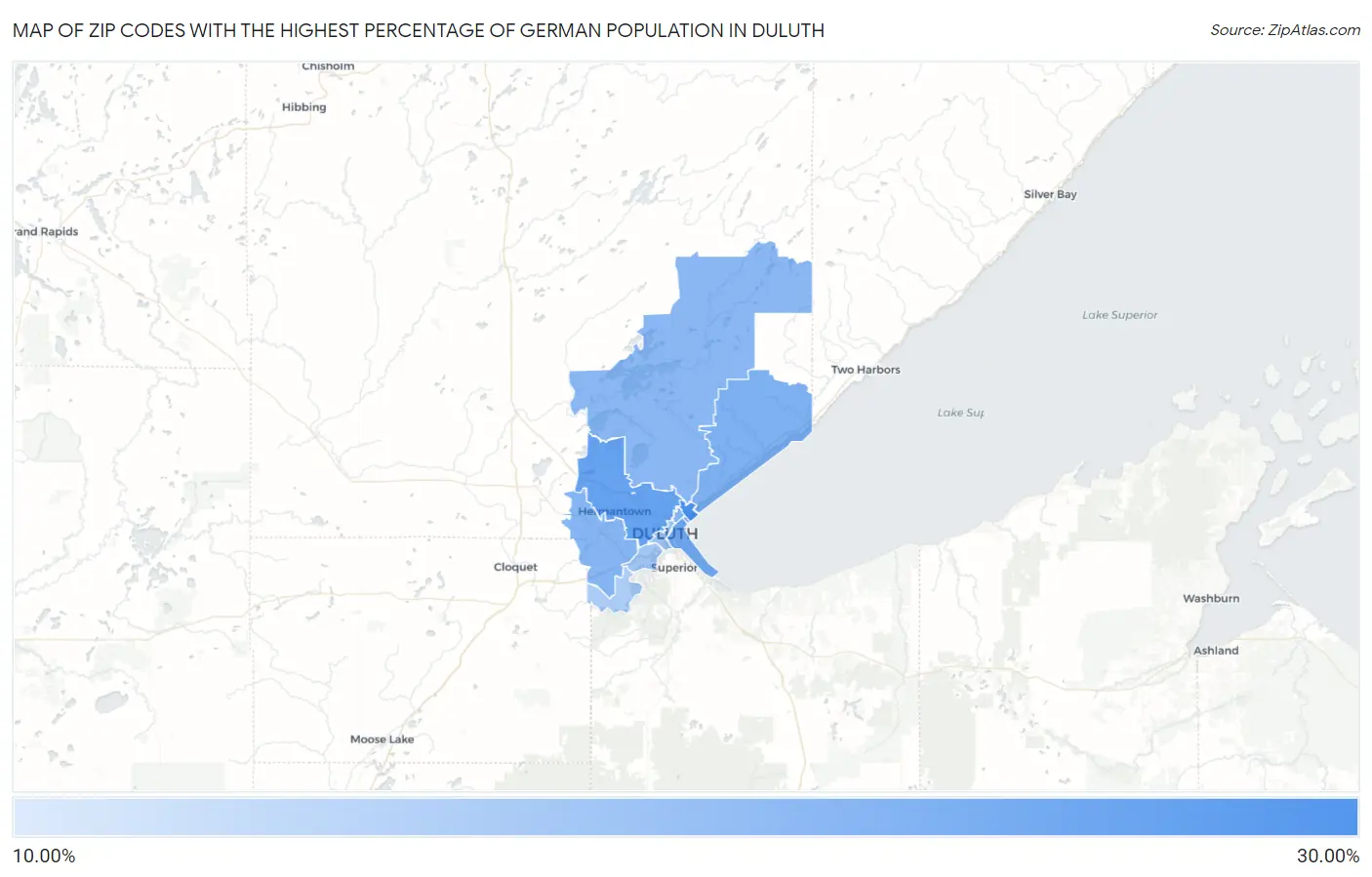 Zip Codes with the Highest Percentage of German Population in Duluth Map