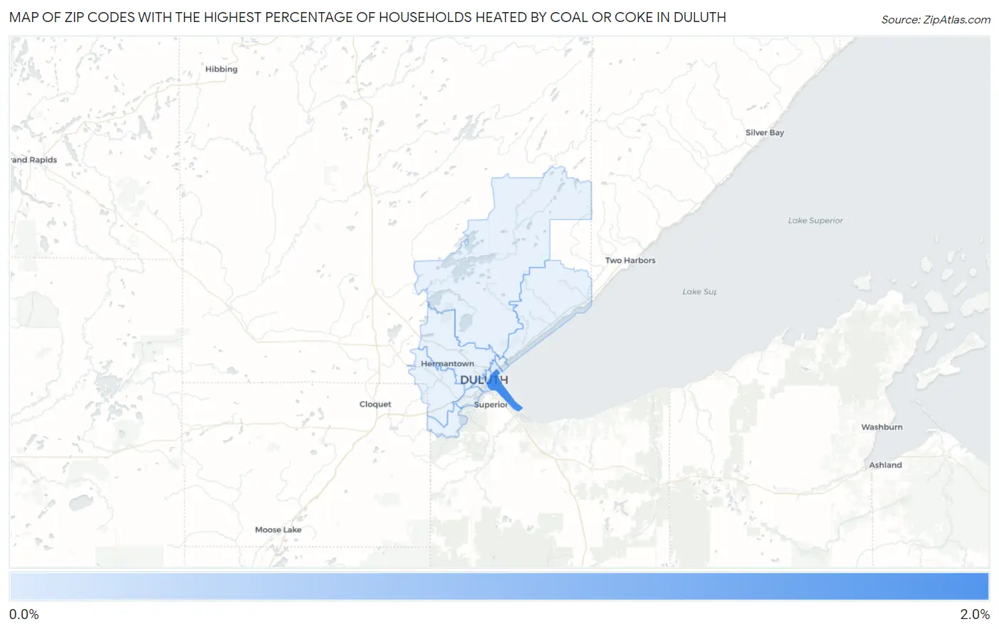 Zip Codes with the Highest Percentage of Households Heated by Coal or Coke in Duluth Map