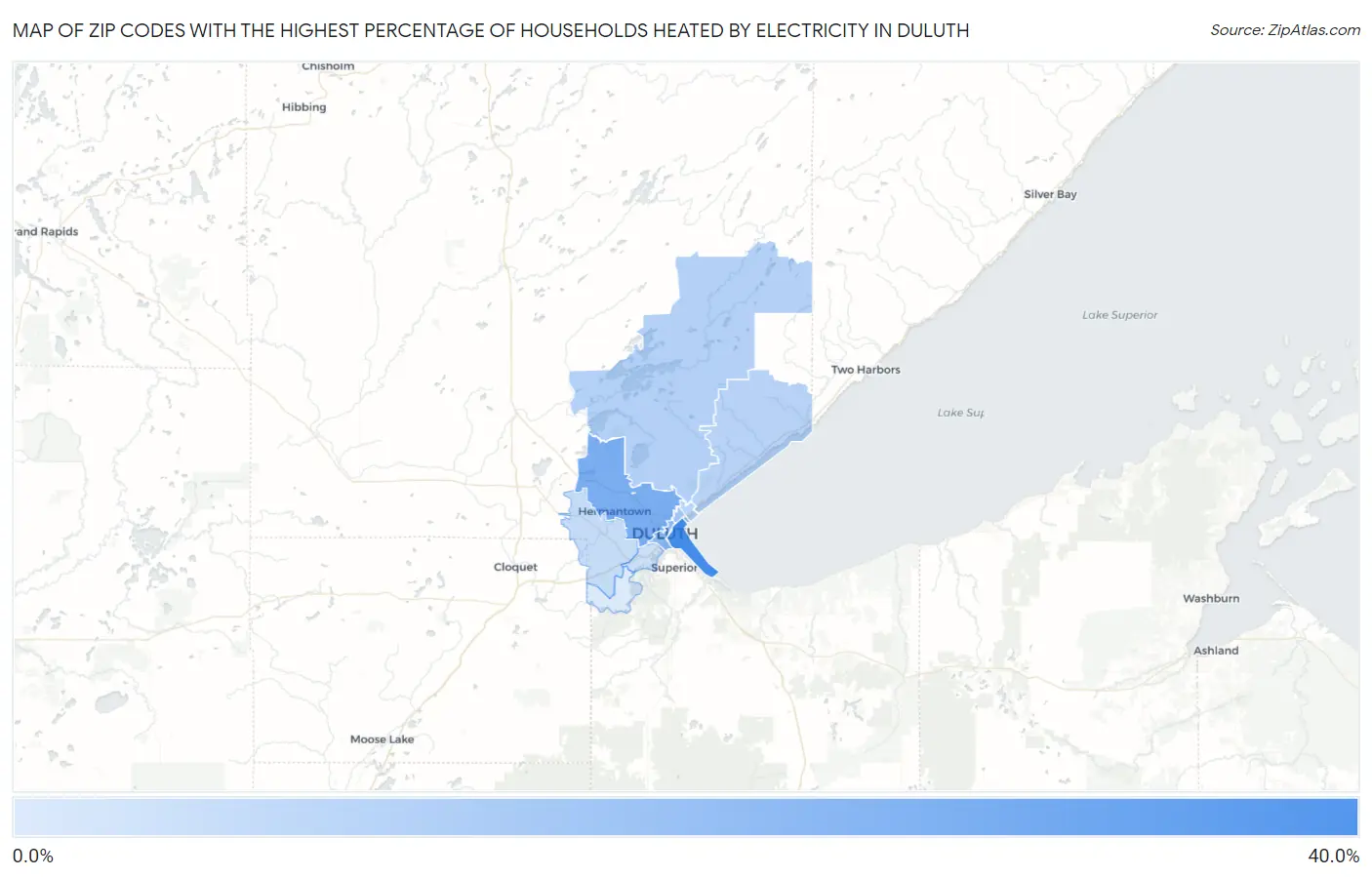 Zip Codes with the Highest Percentage of Households Heated by Electricity in Duluth Map