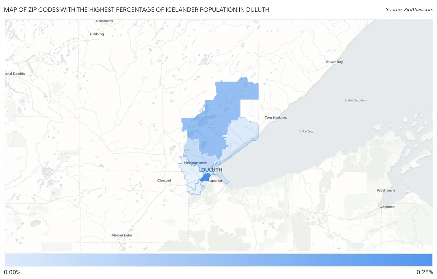 Zip Codes with the Highest Percentage of Icelander Population in Duluth Map