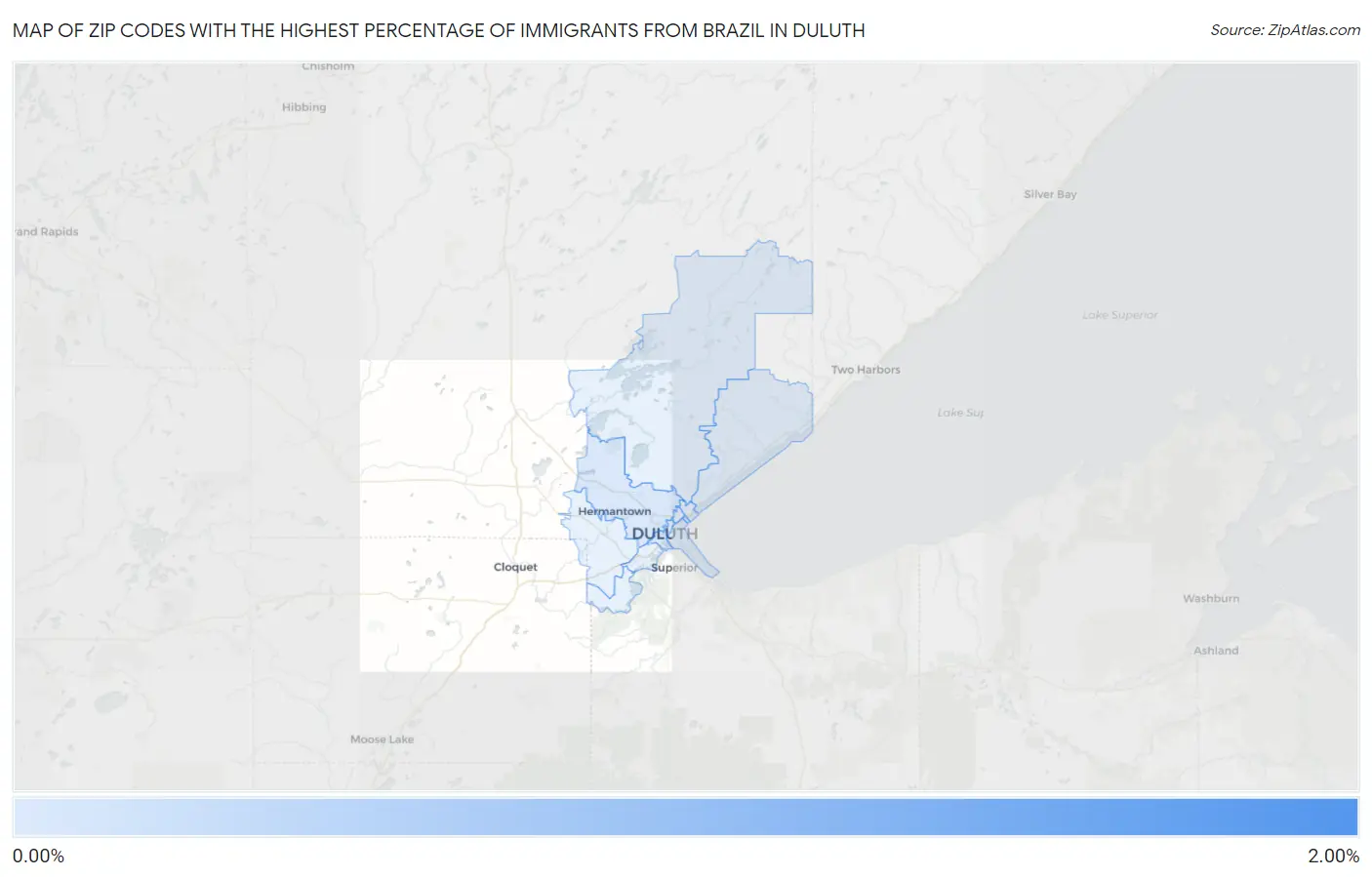 Zip Codes with the Highest Percentage of Immigrants from Brazil in Duluth Map