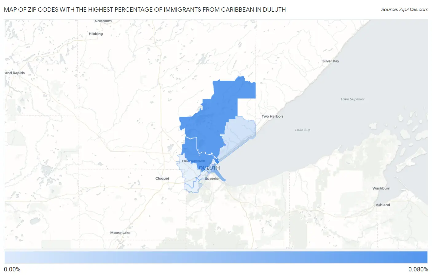 Zip Codes with the Highest Percentage of Immigrants from Caribbean in Duluth Map