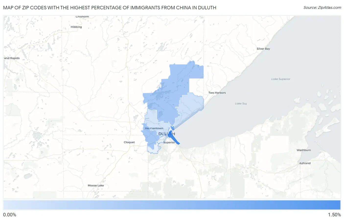 Zip Codes with the Highest Percentage of Immigrants from China in Duluth Map