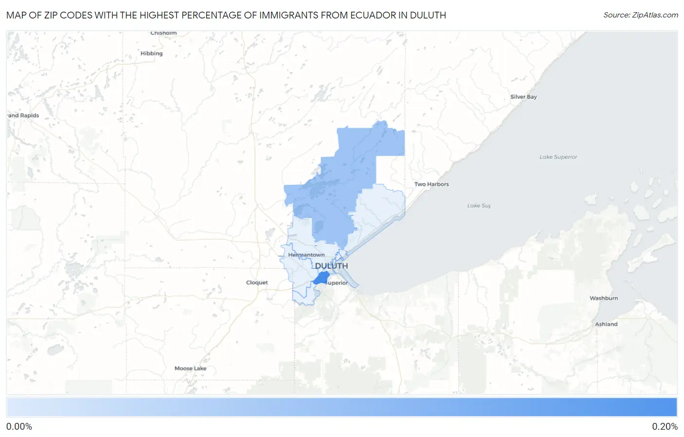 Zip Codes with the Highest Percentage of Immigrants from Ecuador in Duluth Map
