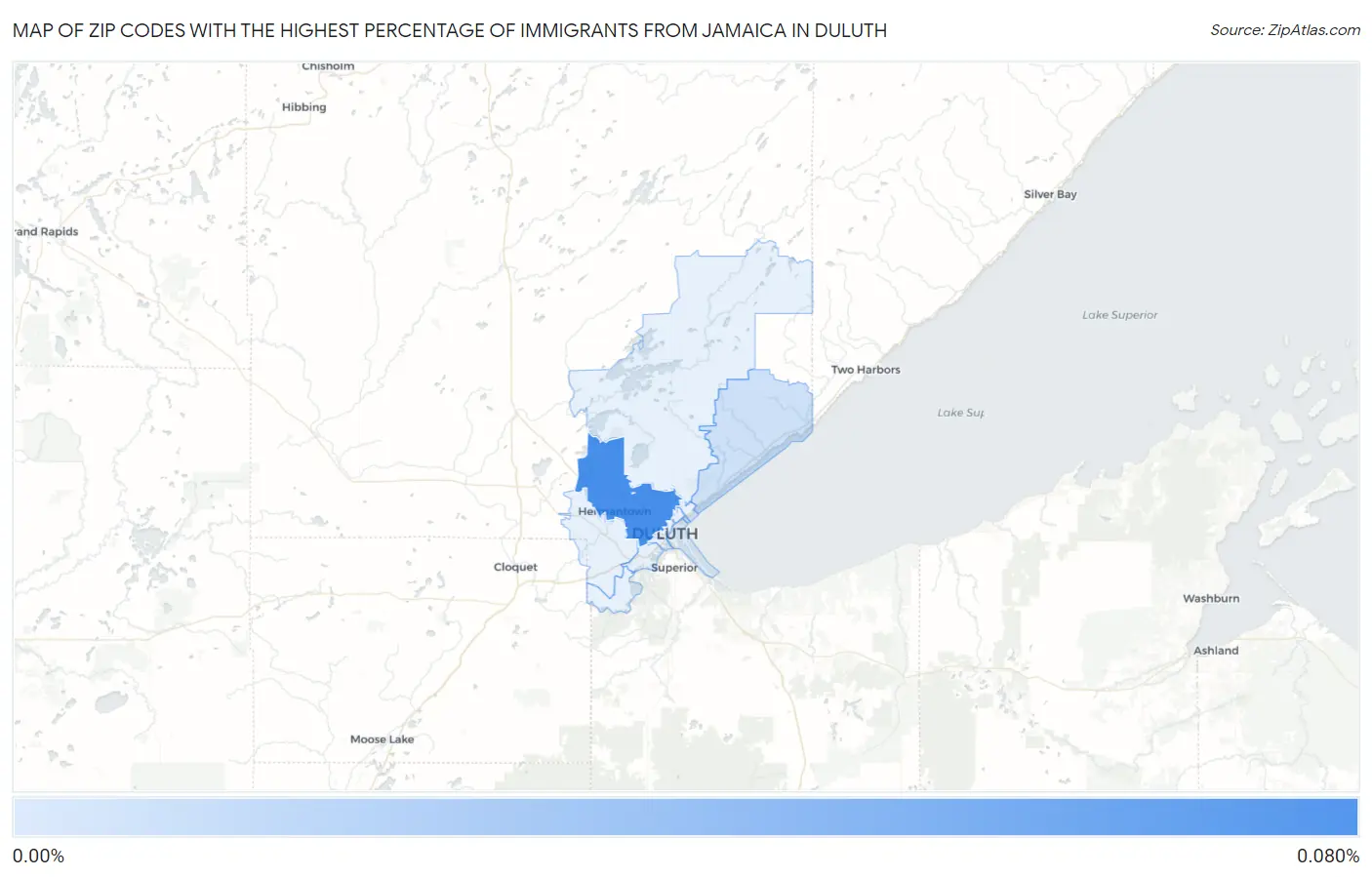 Zip Codes with the Highest Percentage of Immigrants from Jamaica in Duluth Map