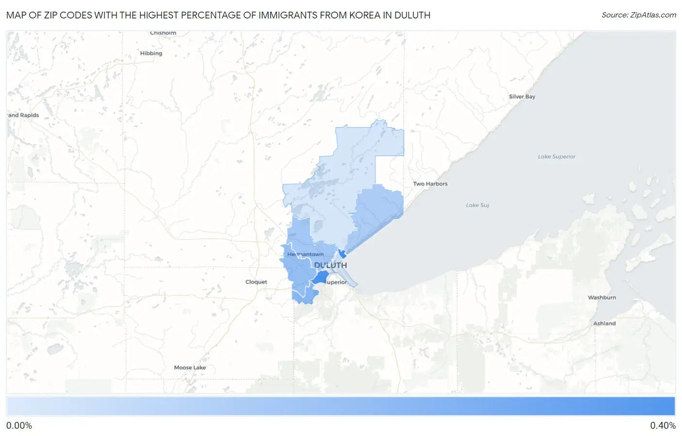 Zip Codes with the Highest Percentage of Immigrants from Korea in Duluth Map