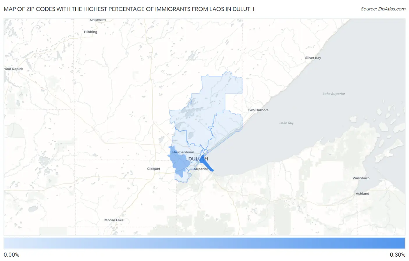 Zip Codes with the Highest Percentage of Immigrants from Laos in Duluth Map