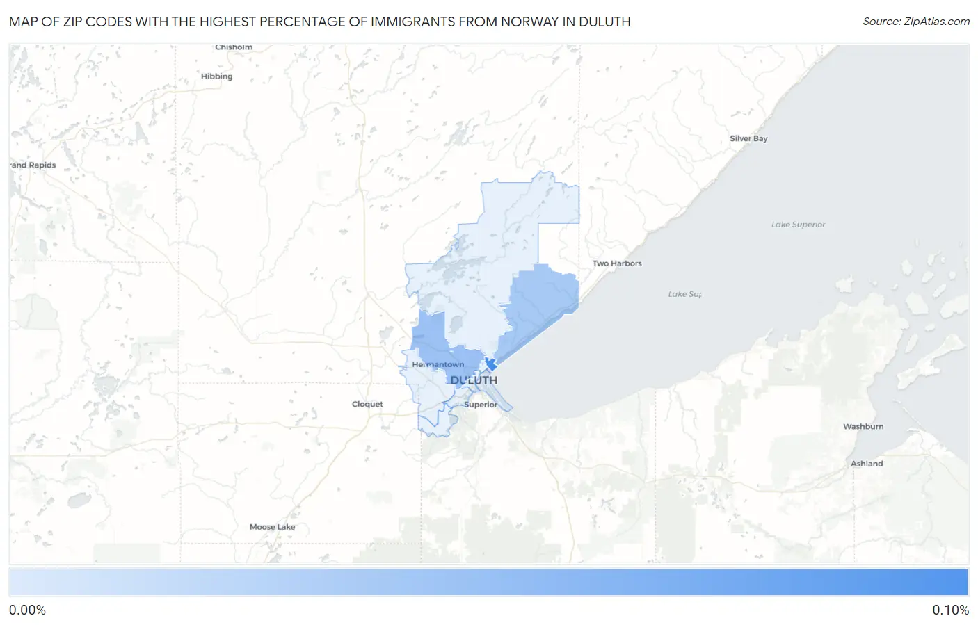 Zip Codes with the Highest Percentage of Immigrants from Norway in Duluth Map