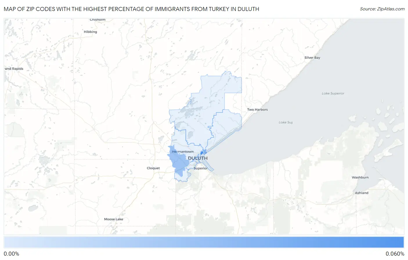 Zip Codes with the Highest Percentage of Immigrants from Turkey in Duluth Map