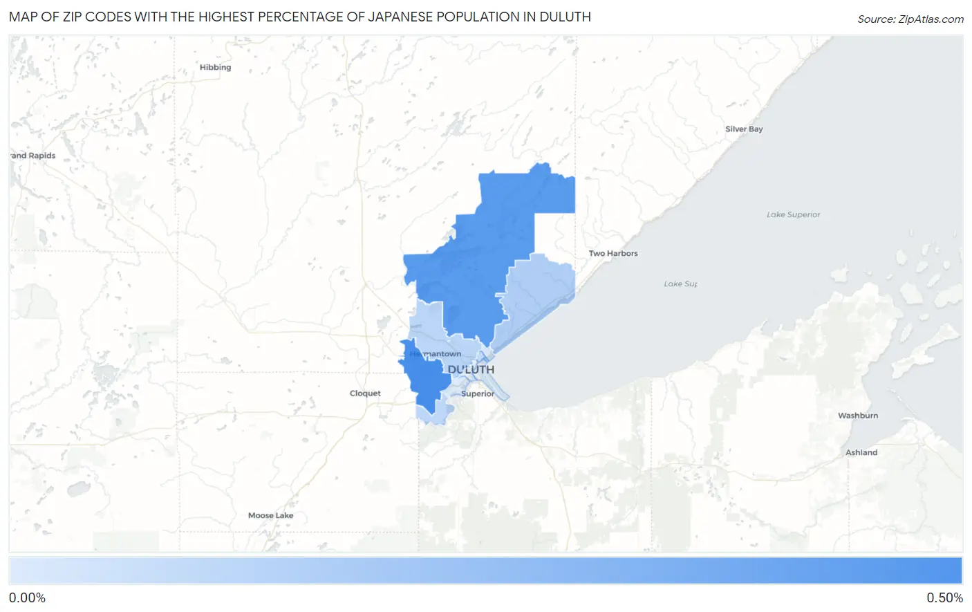 Zip Codes with the Highest Percentage of Japanese Population in Duluth Map