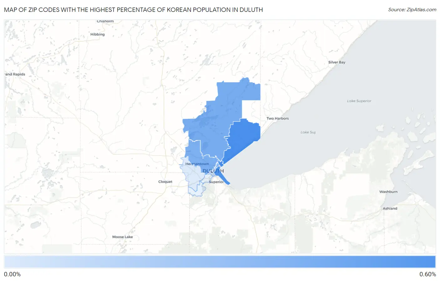 Zip Codes with the Highest Percentage of Korean Population in Duluth Map