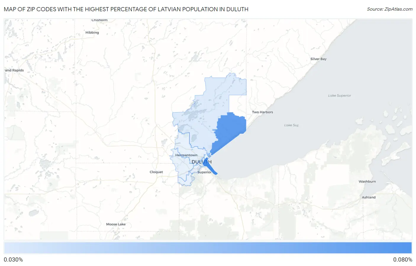 Zip Codes with the Highest Percentage of Latvian Population in Duluth Map