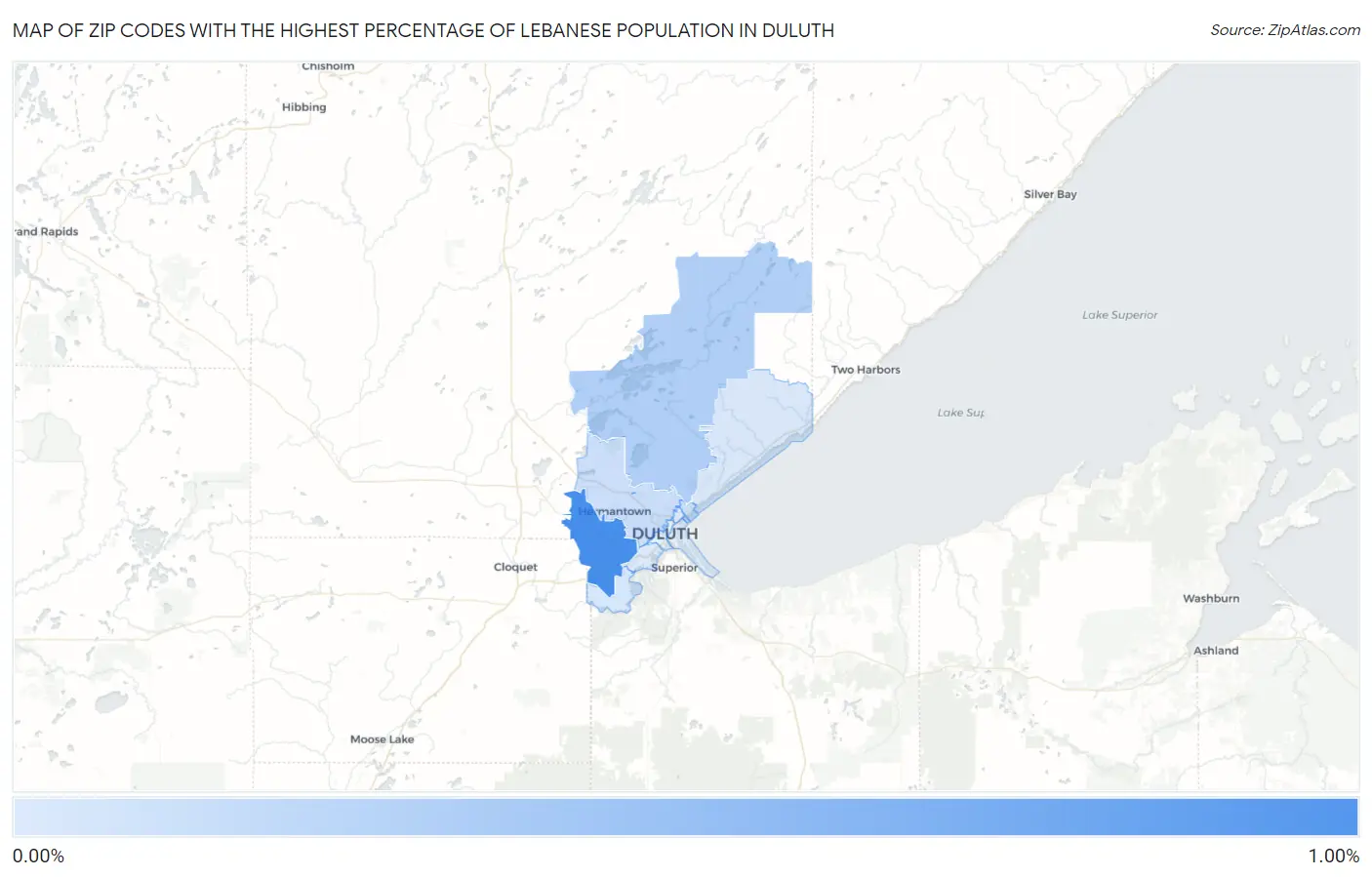 Zip Codes with the Highest Percentage of Lebanese Population in Duluth Map