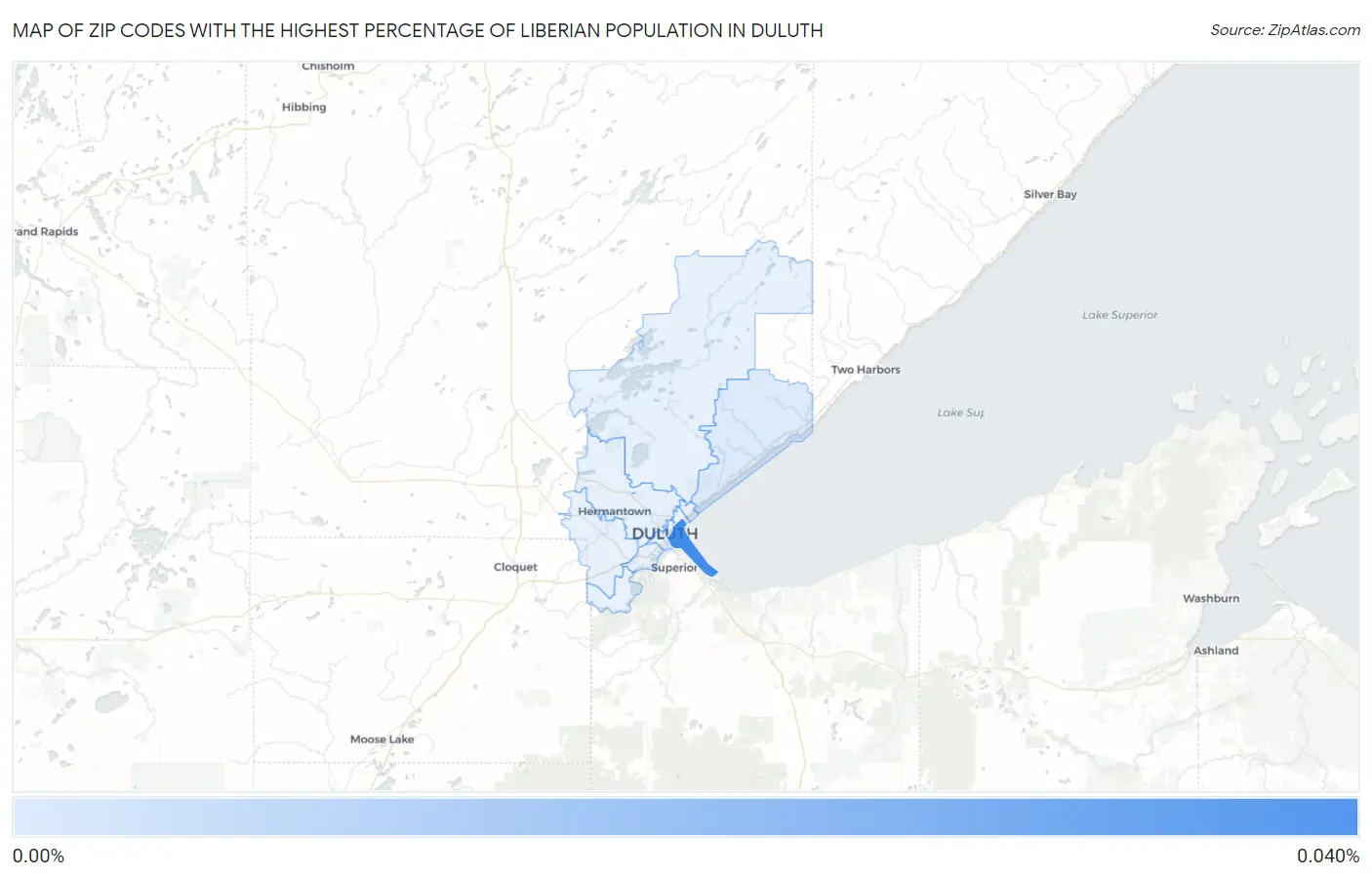 Zip Codes with the Highest Percentage of Liberian Population in Duluth Map