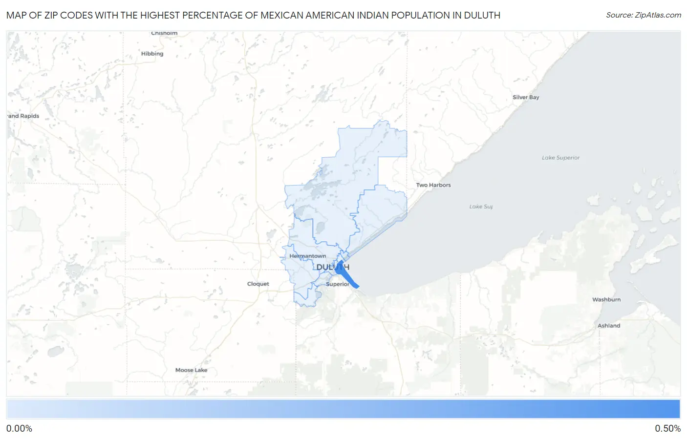 Zip Codes with the Highest Percentage of Mexican American Indian Population in Duluth Map