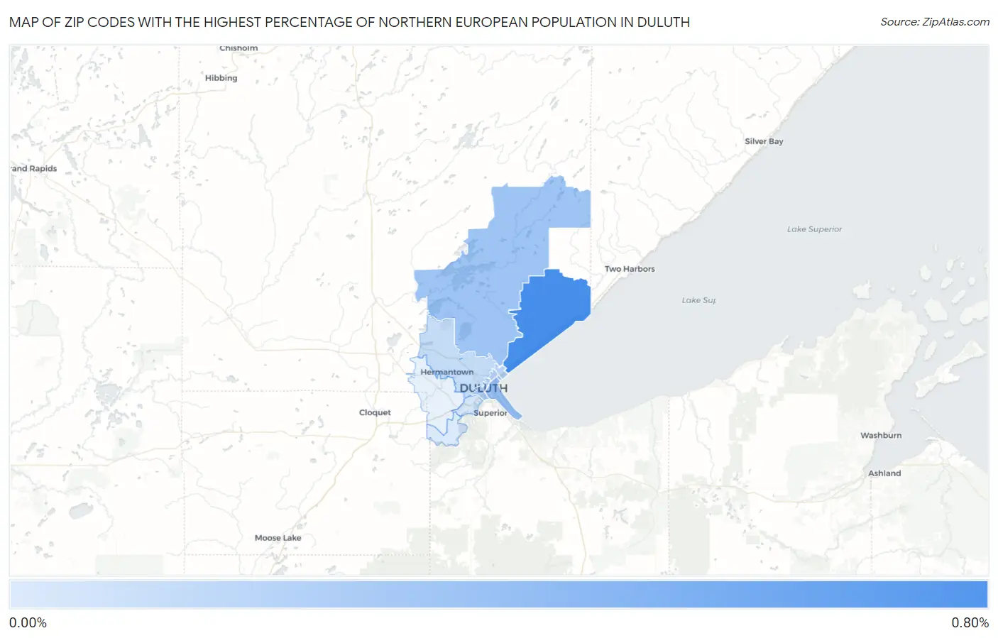 Zip Codes with the Highest Percentage of Northern European Population in Duluth Map