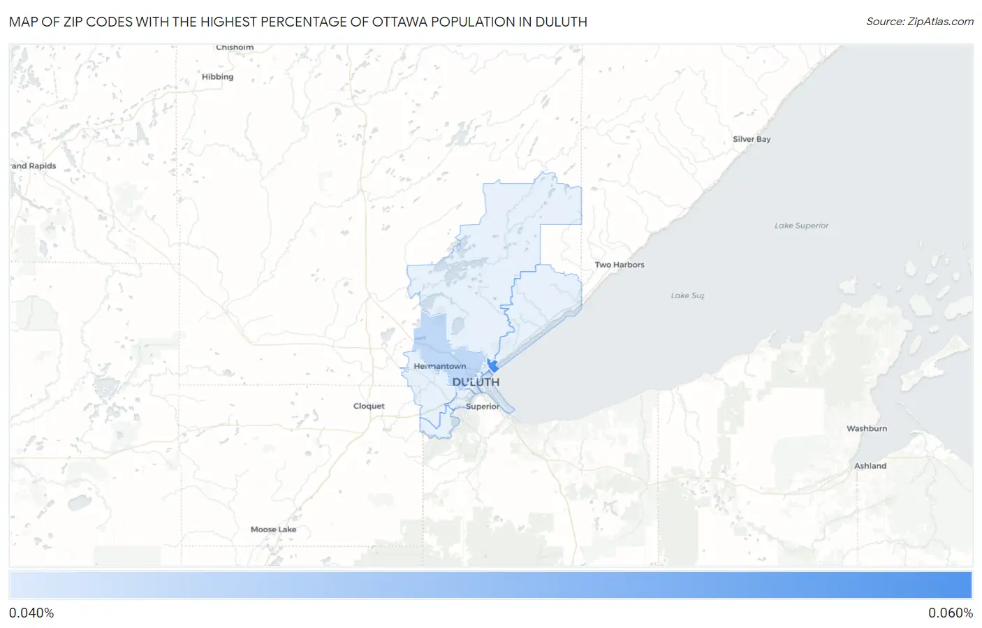 Zip Codes with the Highest Percentage of Ottawa Population in Duluth Map