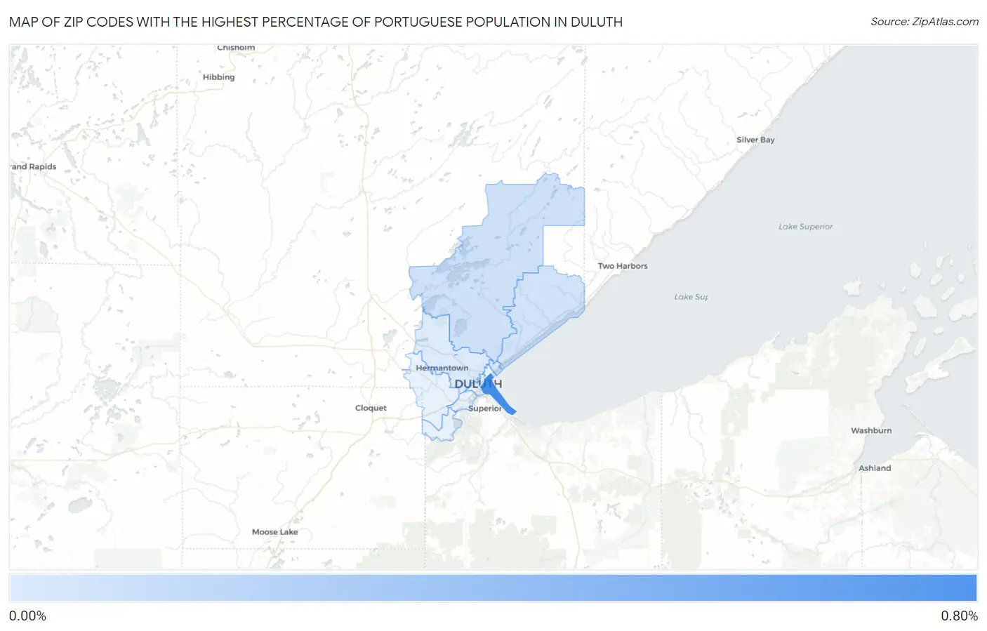 Zip Codes with the Highest Percentage of Portuguese Population in Duluth Map