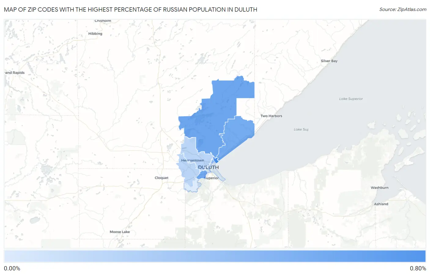 Zip Codes with the Highest Percentage of Russian Population in Duluth Map