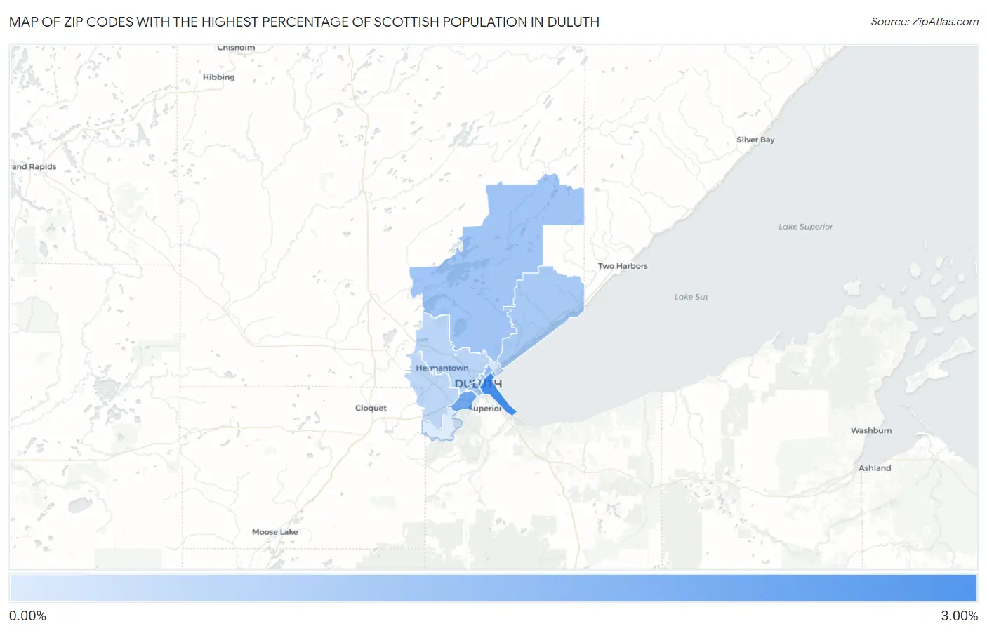 Zip Codes with the Highest Percentage of Scottish Population in Duluth Map