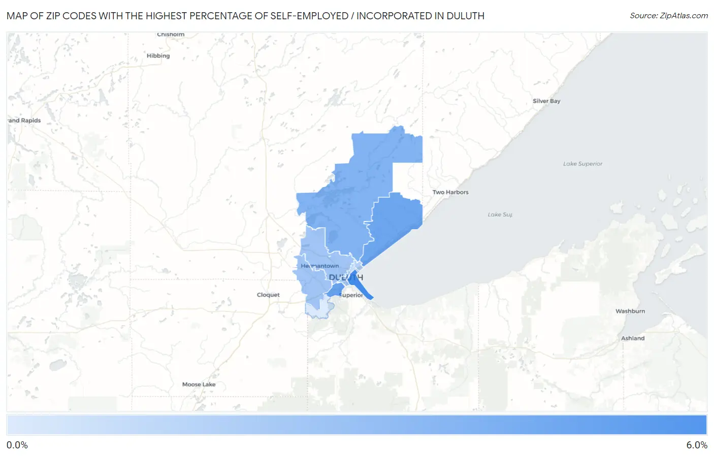 Zip Codes with the Highest Percentage of Self-Employed / Incorporated in Duluth Map