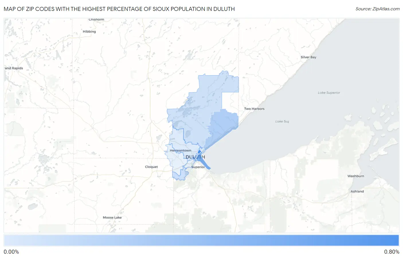 Zip Codes with the Highest Percentage of Sioux Population in Duluth Map