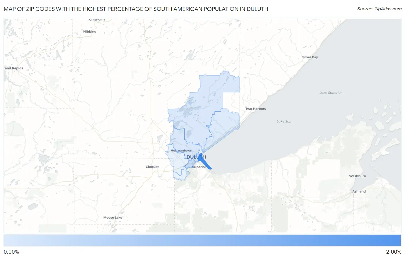 Zip Codes with the Highest Percentage of South American Population in Duluth Map