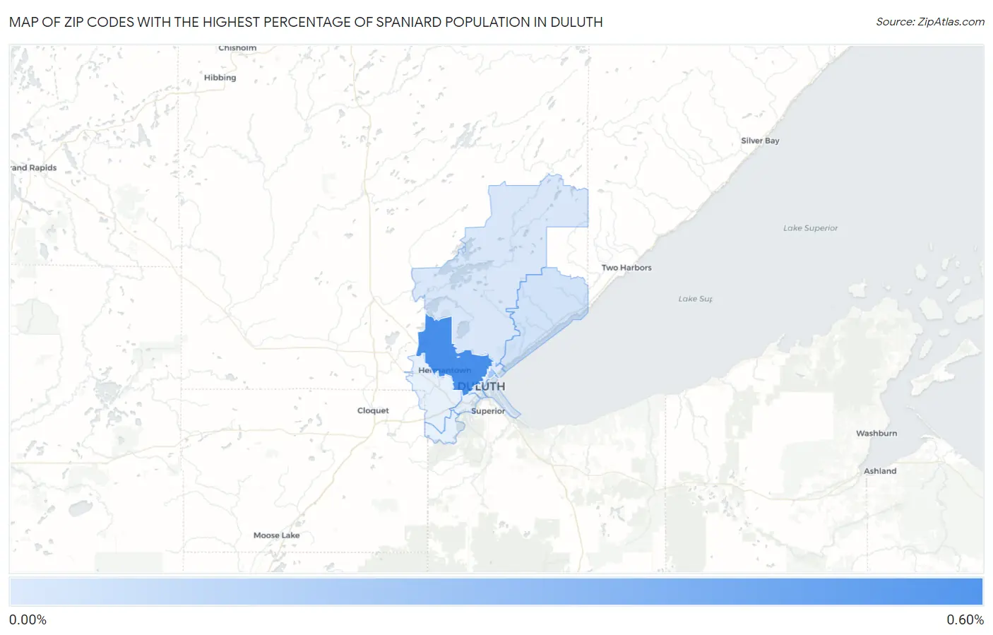 Zip Codes with the Highest Percentage of Spaniard Population in Duluth Map