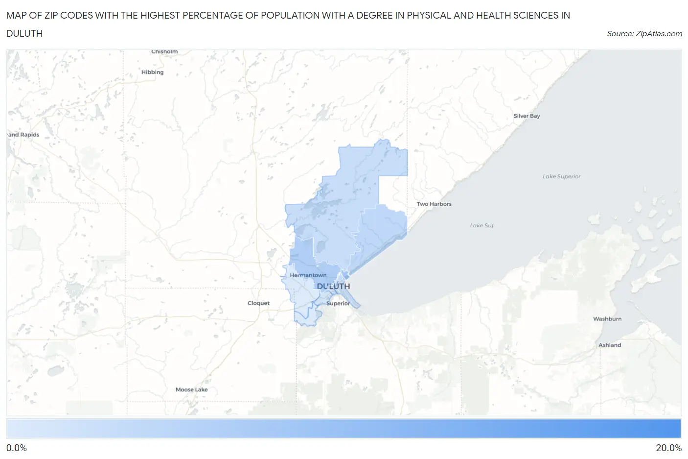 Zip Codes with the Highest Percentage of Population with a Degree in Physical and Health Sciences in Duluth Map
