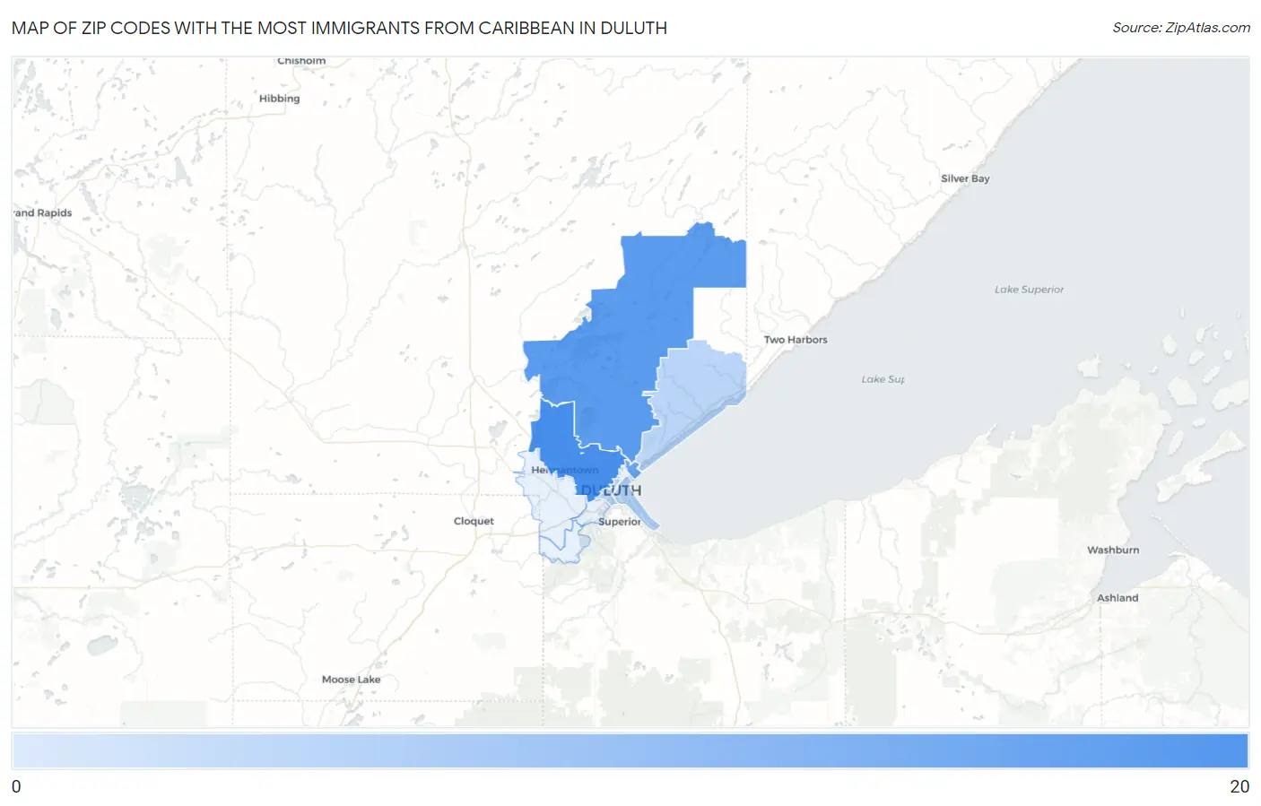 Zip Codes with the Most Immigrants from Caribbean in Duluth Map