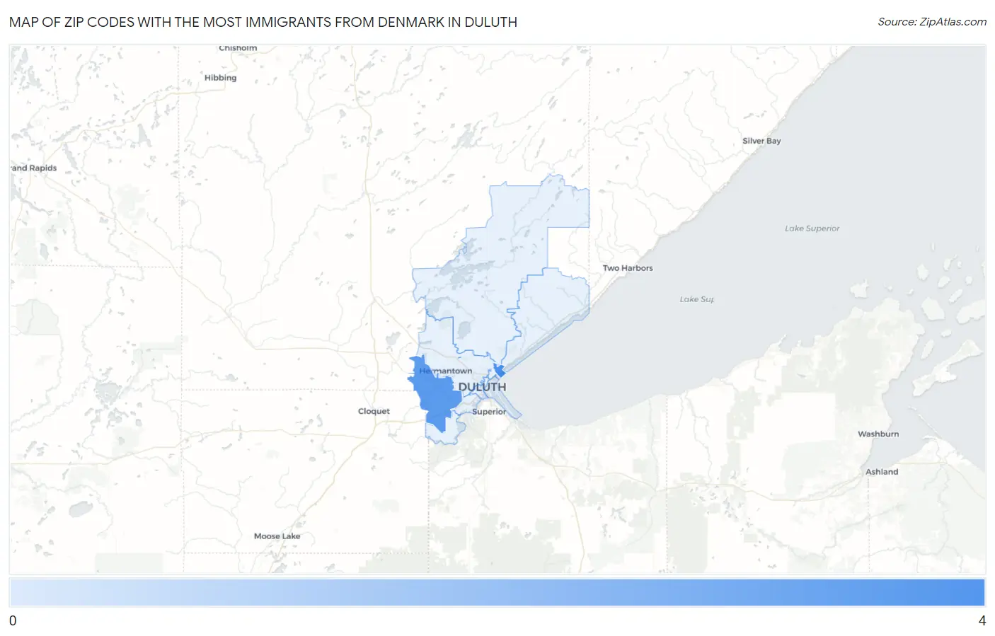 Zip Codes with the Most Immigrants from Denmark in Duluth Map