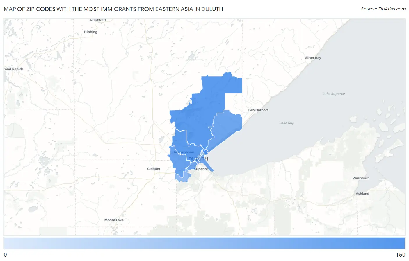 Zip Codes with the Most Immigrants from Eastern Asia in Duluth Map