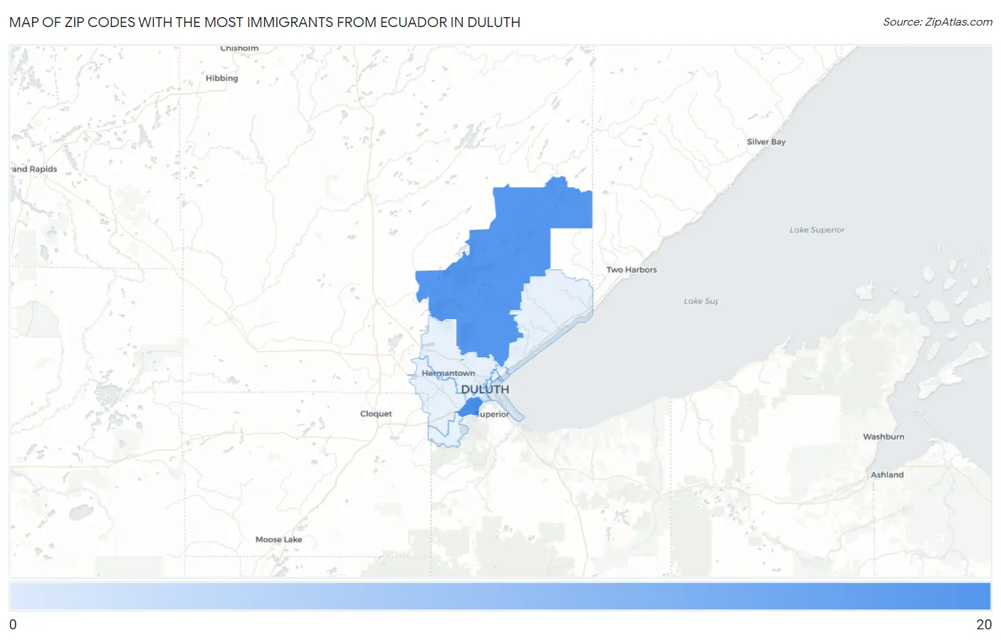 Zip Codes with the Most Immigrants from Ecuador in Duluth Map