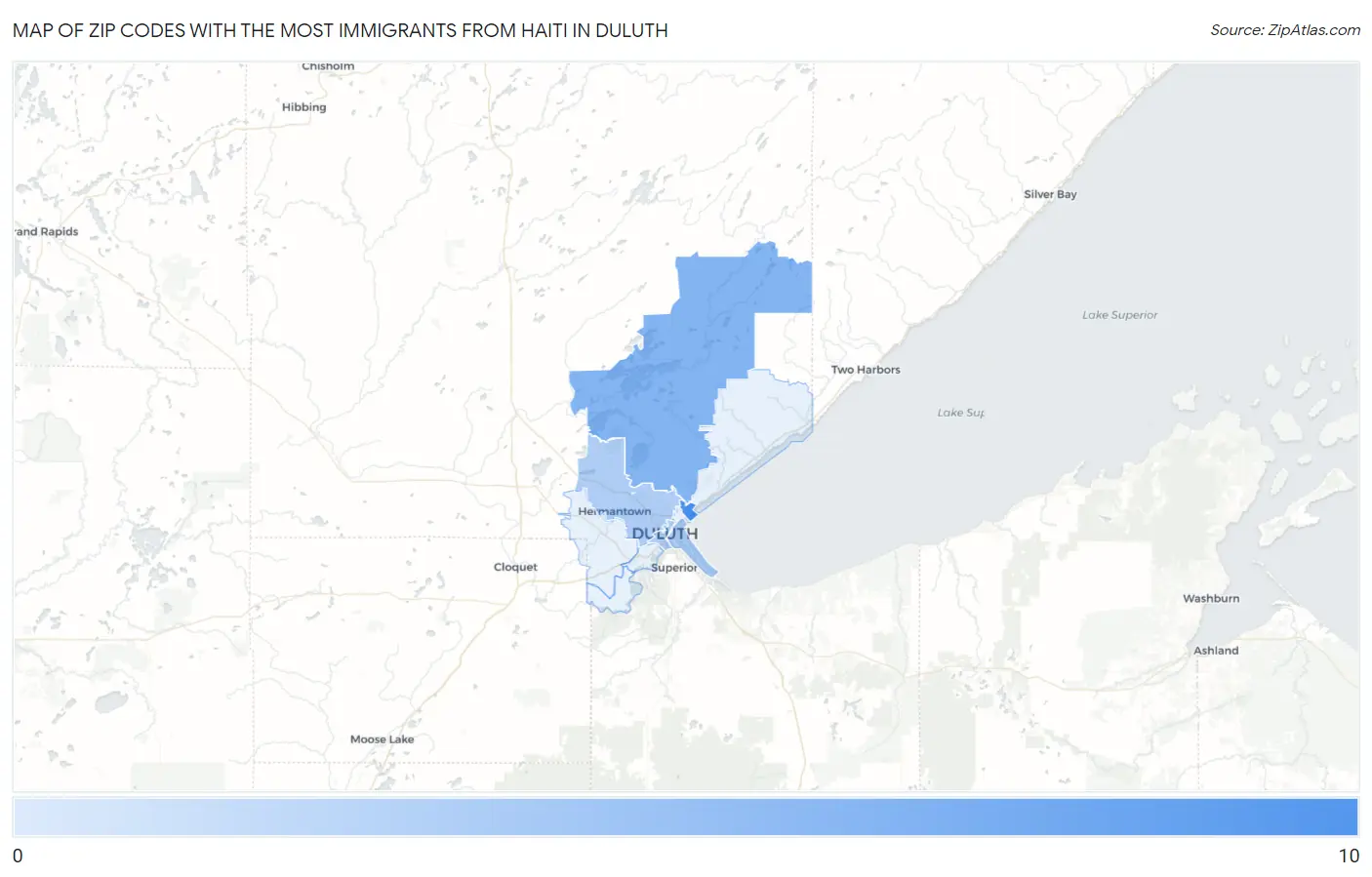 Zip Codes with the Most Immigrants from Haiti in Duluth Map